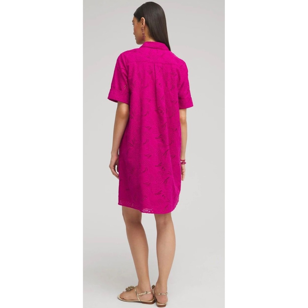 Chicos Raspberry Pink Eyelet Button Neck Shirt Dr… - image 2